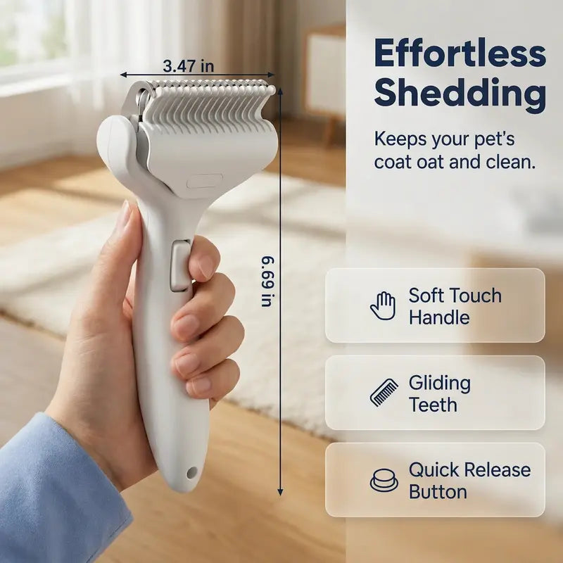 Dog & Cat Universal Deshedding Tool - 1-Button Self-Cleaning Hair Release, Extra Wide Grooming Brush with Stainless Teeth for Mess-Free Loose Fur, Mats, Undercoat Hair Removal on All Coat Types