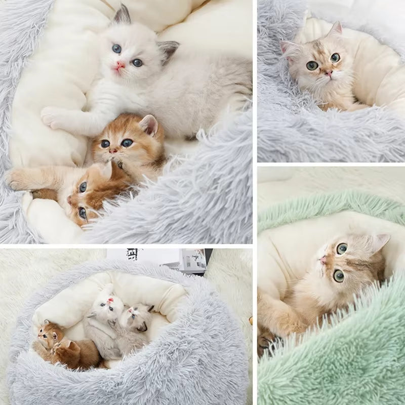 2-in-1 Plush Pet Bed for Cats and Small Dogs