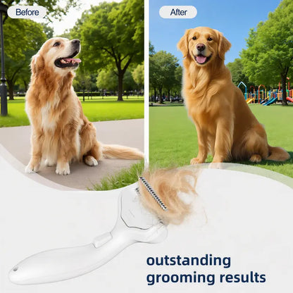 Dog & Cat Universal Deshedding Tool - 1-Button Self-Cleaning Hair Release, Extra Wide Grooming Brush with Stainless Teeth for Mess-Free Loose Fur, Mats, Undercoat Hair Removal on All Coat Types
