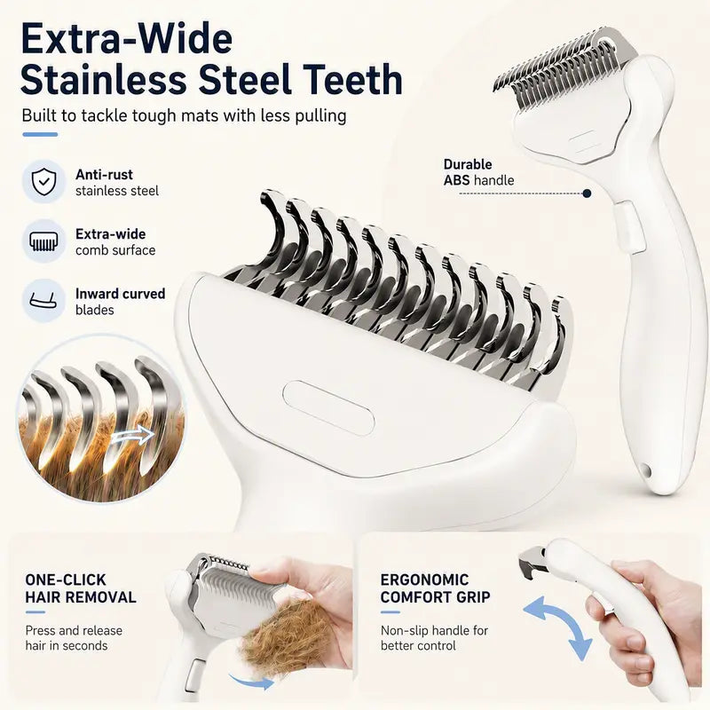 Dog & Cat Universal Deshedding Tool - 1-Button Self-Cleaning Hair Release, Extra Wide Grooming Brush with Stainless Teeth for Mess-Free Loose Fur, Mats, Undercoat Hair Removal on All Coat Types
