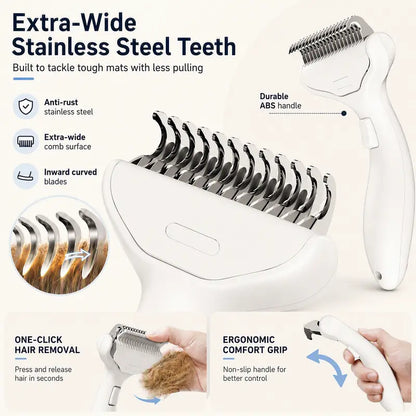 Dog & Cat Universal Deshedding Tool - 1-Button Self-Cleaning Hair Release, Extra Wide Grooming Brush with Stainless Teeth for Mess-Free Loose Fur, Mats, Undercoat Hair Removal on All Coat Types