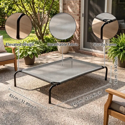 Petitrinu Classic Elevated Dog Bed with Metal Frame - Cooling Textilene Mesh Fabric, Breathable and Moisture-Proof Design for Medium/Large Dogs, Available in Two Sizes (47.24" x 31.89" x 9.45" / 35.43" x 25.59" x 8.27")