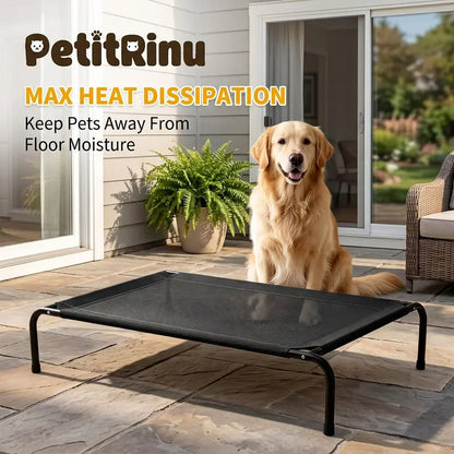 Petitrinu Classic Elevated Dog Bed with Metal Frame - Cooling Textilene Mesh Fabric, Breathable and Moisture-Proof Design for Medium/Large Dogs, Available in Two Sizes (47.24" x 31.89" x 9.45" / 35.43" x 25.59" x 8.27")