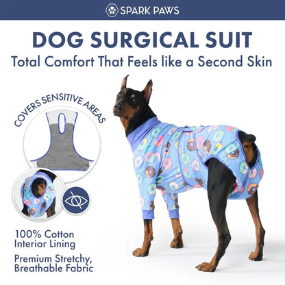 Spark Paws Dog Surgery Recovery Suit - Post-Surgery Recovery Onesie, Anti-Lick Abdominal Wound Protector, Soft Cone Alternative for Spay/Neuter - Donuts - Size S