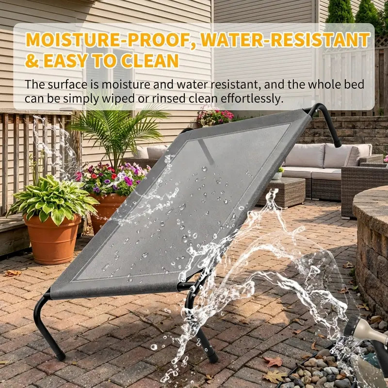 Petitrinu Classic Elevated Dog Bed with Metal Frame - Cooling Textilene Mesh Fabric, Breathable and Moisture-Proof Design for Medium/Large Dogs, Available in Two Sizes (47.24" x 31.89" x 9.45" / 35.43" x 25.59" x 8.27")