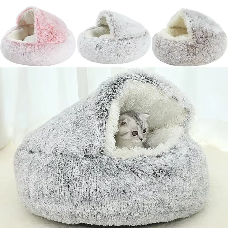 2-in-1 Plush Pet Bed for Cats and Small Dogs