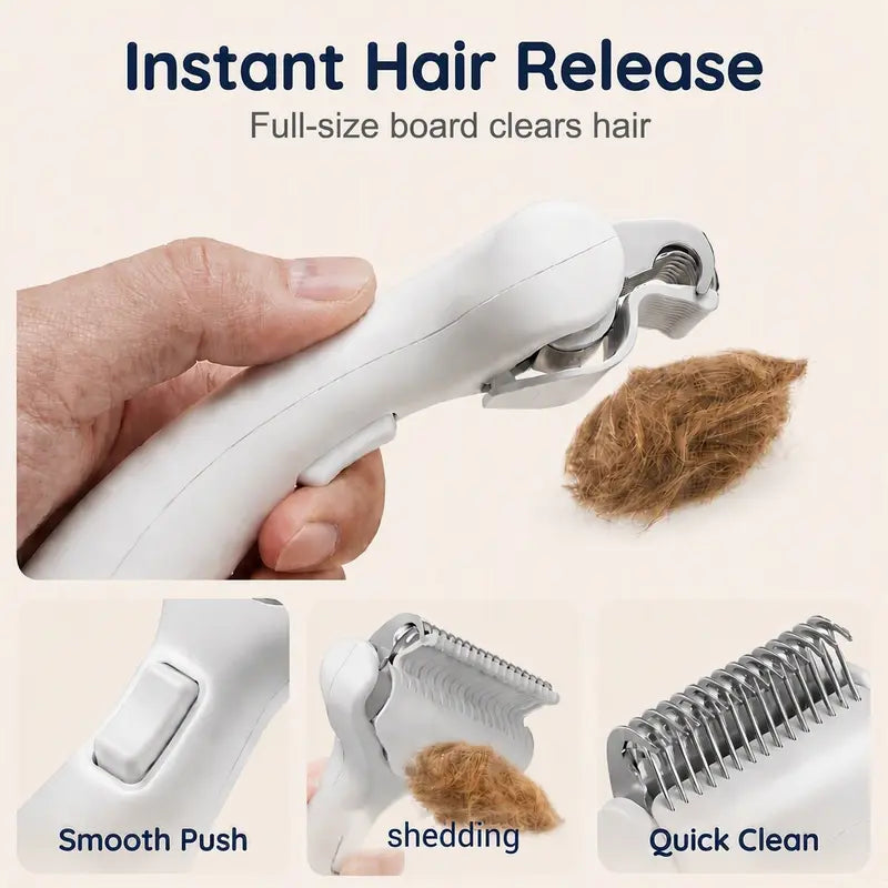 Dog & Cat Universal Deshedding Tool - 1-Button Self-Cleaning Hair Release, Extra Wide Grooming Brush with Stainless Teeth for Mess-Free Loose Fur, Mats, Undercoat Hair Removal on All Coat Types