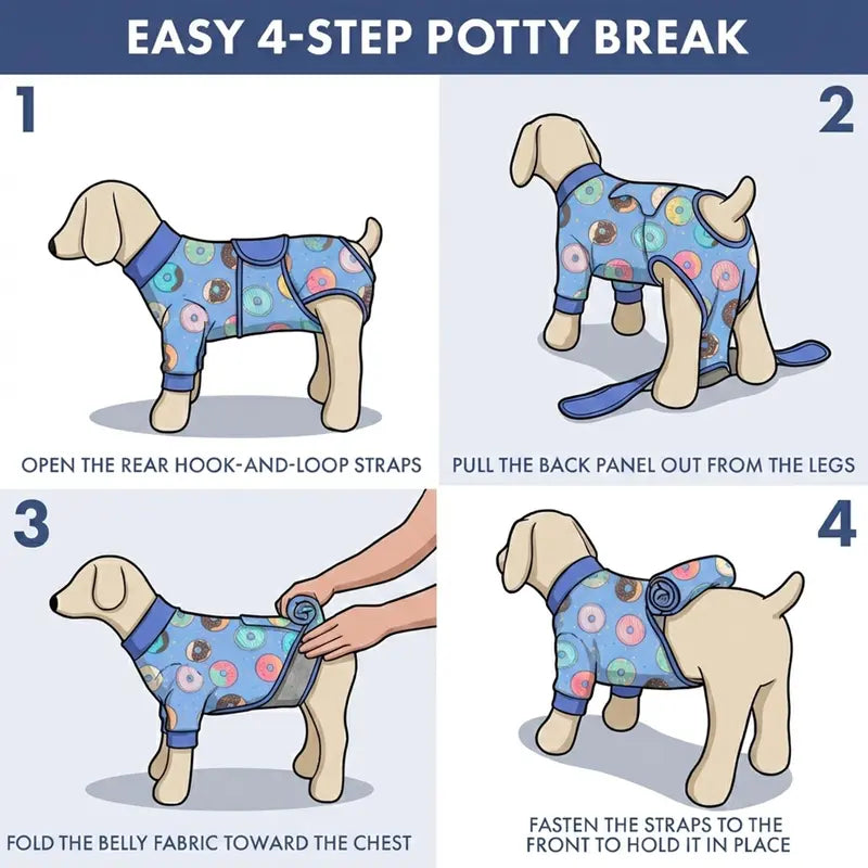 Spark Paws Dog Surgery Recovery Suit - Post-Surgery Recovery Onesie, Anti-Lick Abdominal Wound Protector, Soft Cone Alternative for Spay/Neuter - Donuts - Size S