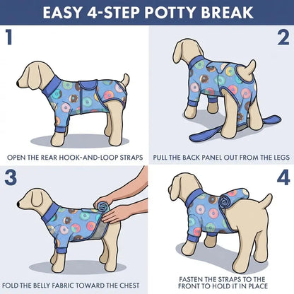 Spark Paws Dog Surgery Recovery Suit - Post-Surgery Recovery Onesie, Anti-Lick Abdominal Wound Protector, Soft Cone Alternative for Spay/Neuter - Donuts - Size S