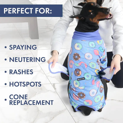 Spark Paws Dog Surgery Recovery Suit - Post-Surgery Recovery Onesie, Anti-Lick Abdominal Wound Protector, Soft Cone Alternative for Spay/Neuter - Donuts - Size S
