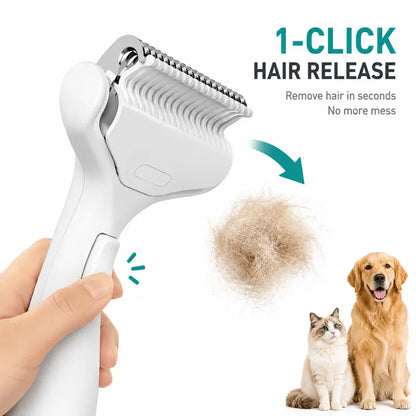 Dog & Cat Universal Deshedding Tool - 1-Button Self-Cleaning Hair Release, Extra Wide Grooming Brush with Stainless Teeth for Mess-Free Loose Fur, Mats, Undercoat Hair Removal on All Coat Types