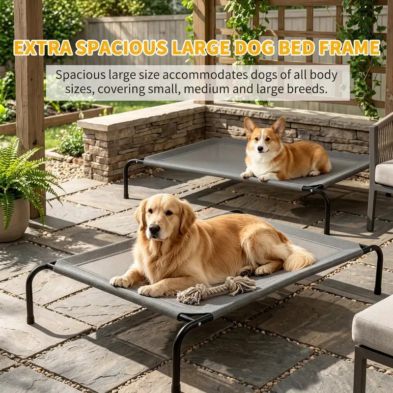 Petitrinu Classic Elevated Dog Bed with Metal Frame - Cooling Textilene Mesh Fabric, Breathable and Moisture-Proof Design for Medium/Large Dogs, Available in Two Sizes (47.24" x 31.89" x 9.45" / 35.43" x 25.59" x 8.27")