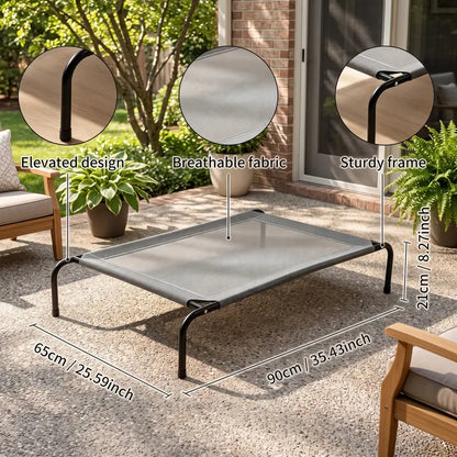 Petitrinu Classic Elevated Dog Bed with Metal Frame - Cooling Textilene Mesh Fabric, Breathable and Moisture-Proof Design for Medium/Large Dogs, Available in Two Sizes (47.24" x 31.89" x 9.45" / 35.43" x 25.59" x 8.27")